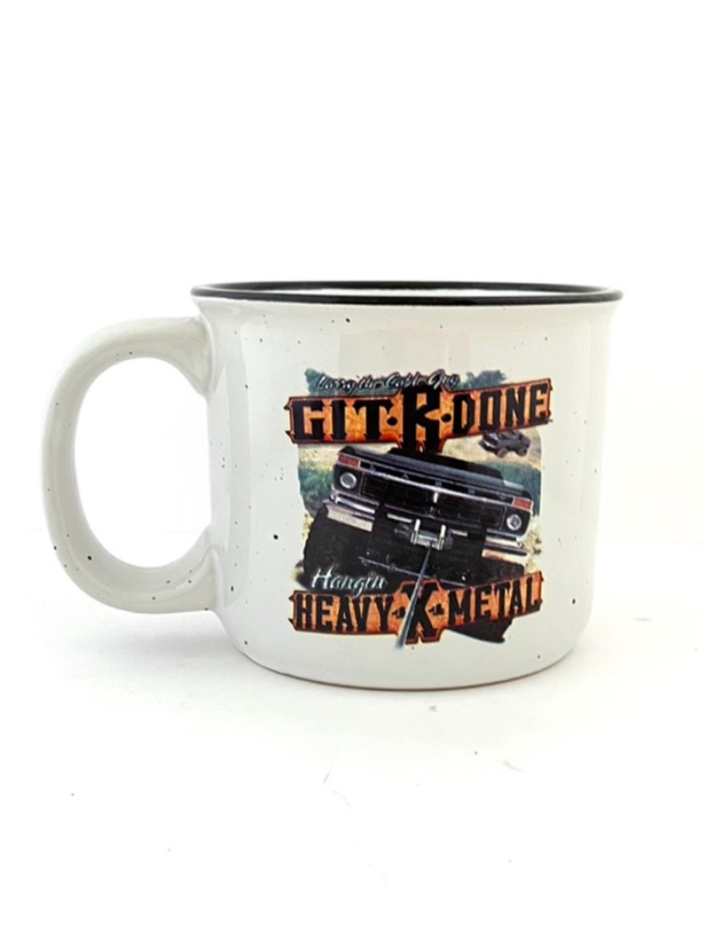 Vintage truck themed "GIT-R-DONE" HEAVY-X-METAL 14oz. ceramic coffee mug